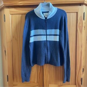 Offline by Aerie Striped Full Zip Sweater Jacket Navy Blue - Size Medium